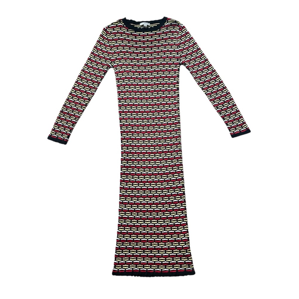 ASOS Red Black Yellow White Tan Long Sleeve Knit Maxi Dress Size 0